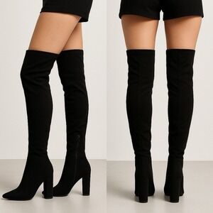 Rouge PROFOUND-02 Women's OTK Black Faux Suede Boot Sz 10/40 Block Pointed